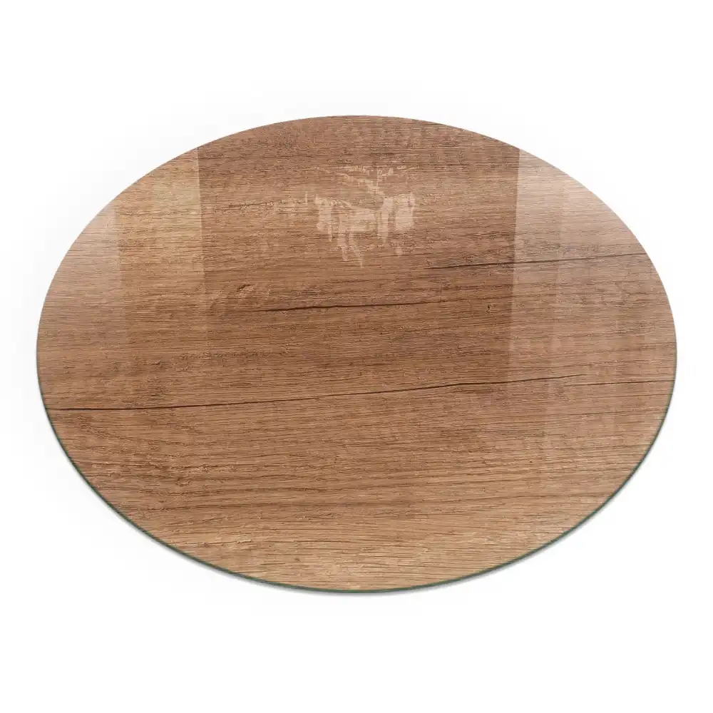 Placă de protecție rotundă pentru șemineu cu aspect de lemn natural