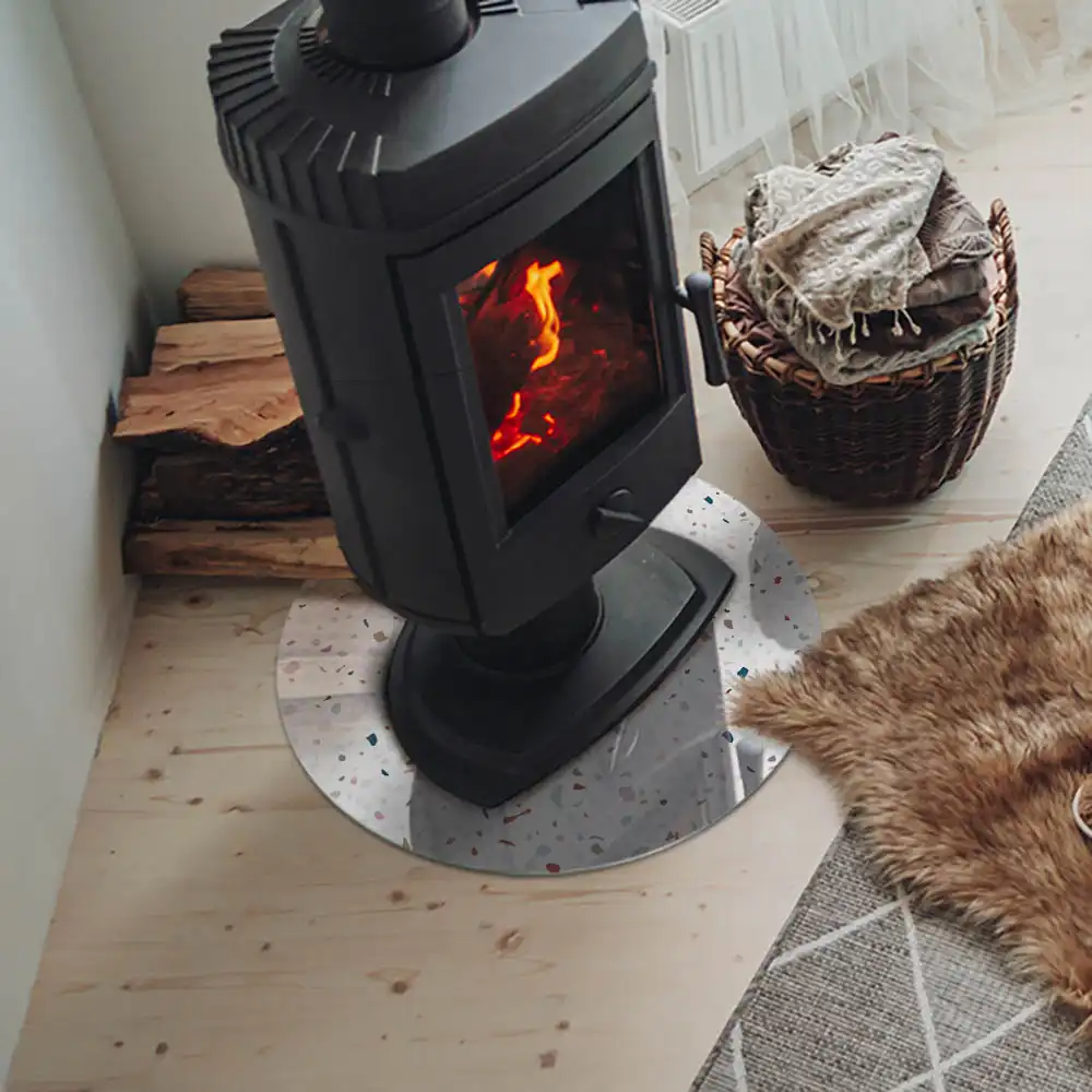 Placă de protecție rotundă pentru șemineu cu model decorativ mărunt