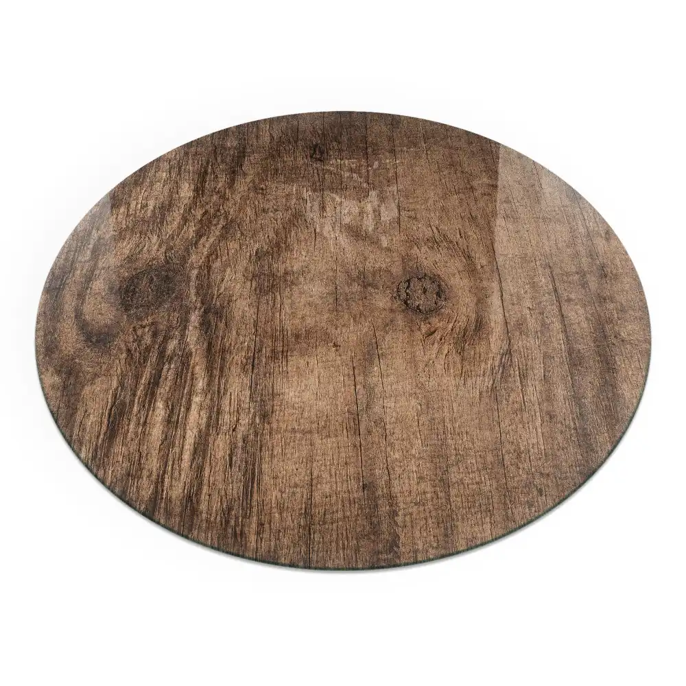 Placă de protecție rotundă din sticlă securizată pentru sobă cu model de lemn natural