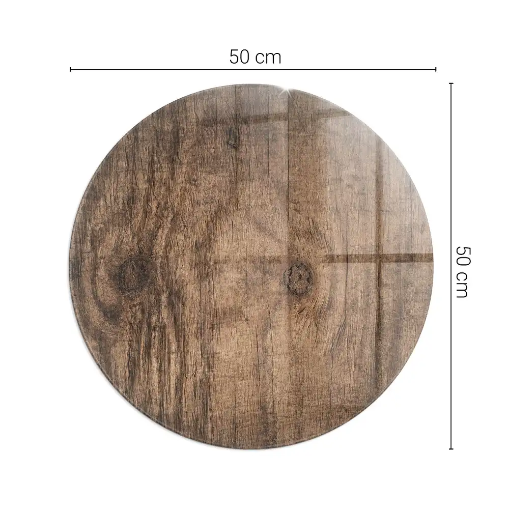 Placă de protecție rotundă din sticlă securizată pentru sobă cu model de lemn natural