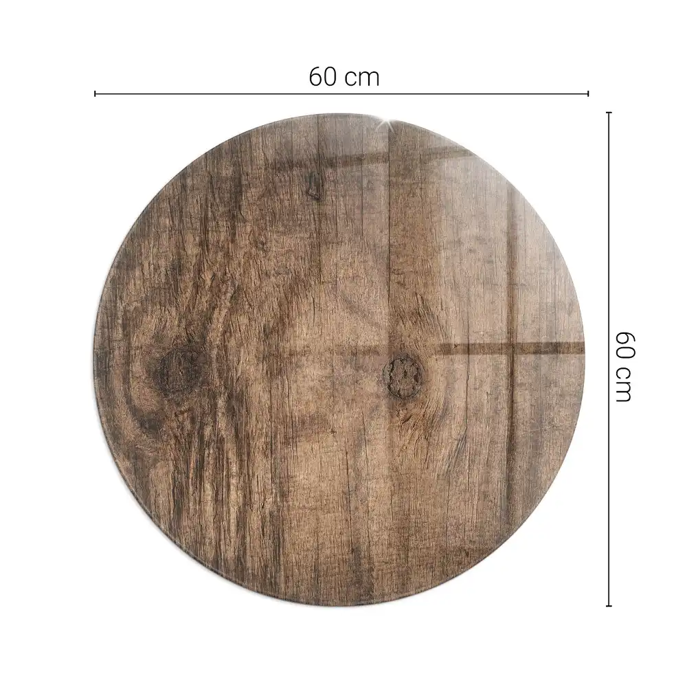 Placă de protecție rotundă din sticlă securizată pentru sobă cu model de lemn natural