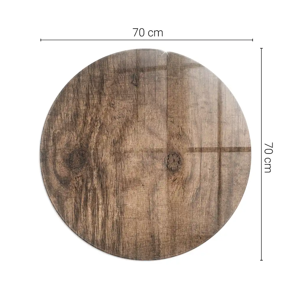 Placă de protecție rotundă din sticlă securizată pentru sobă cu model de lemn natural