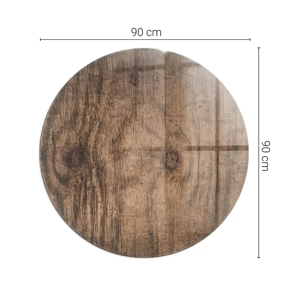 Placă de protecție rotundă din sticlă securizată pentru sobă cu model de lemn natural