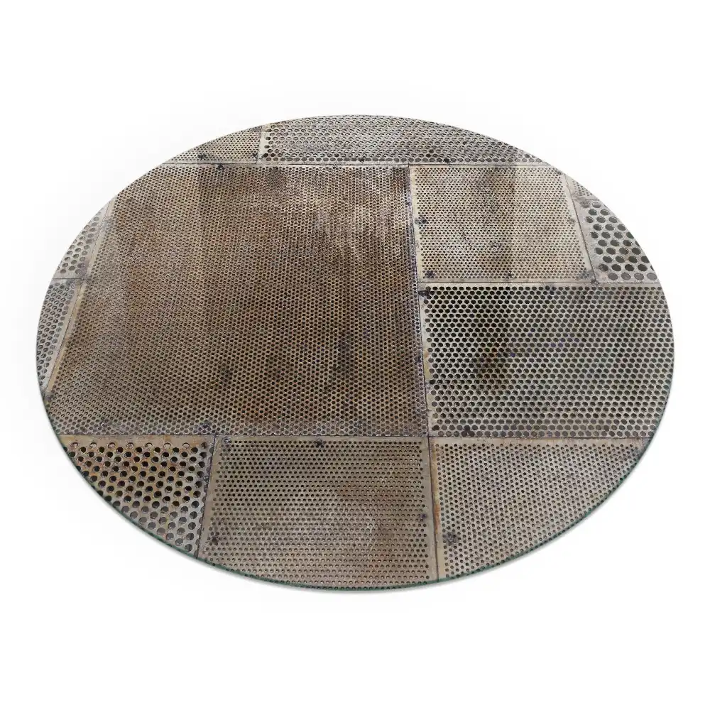 Placă rotundă din sticlă securizată pentru protecție sub sobă cu model tablă perforată