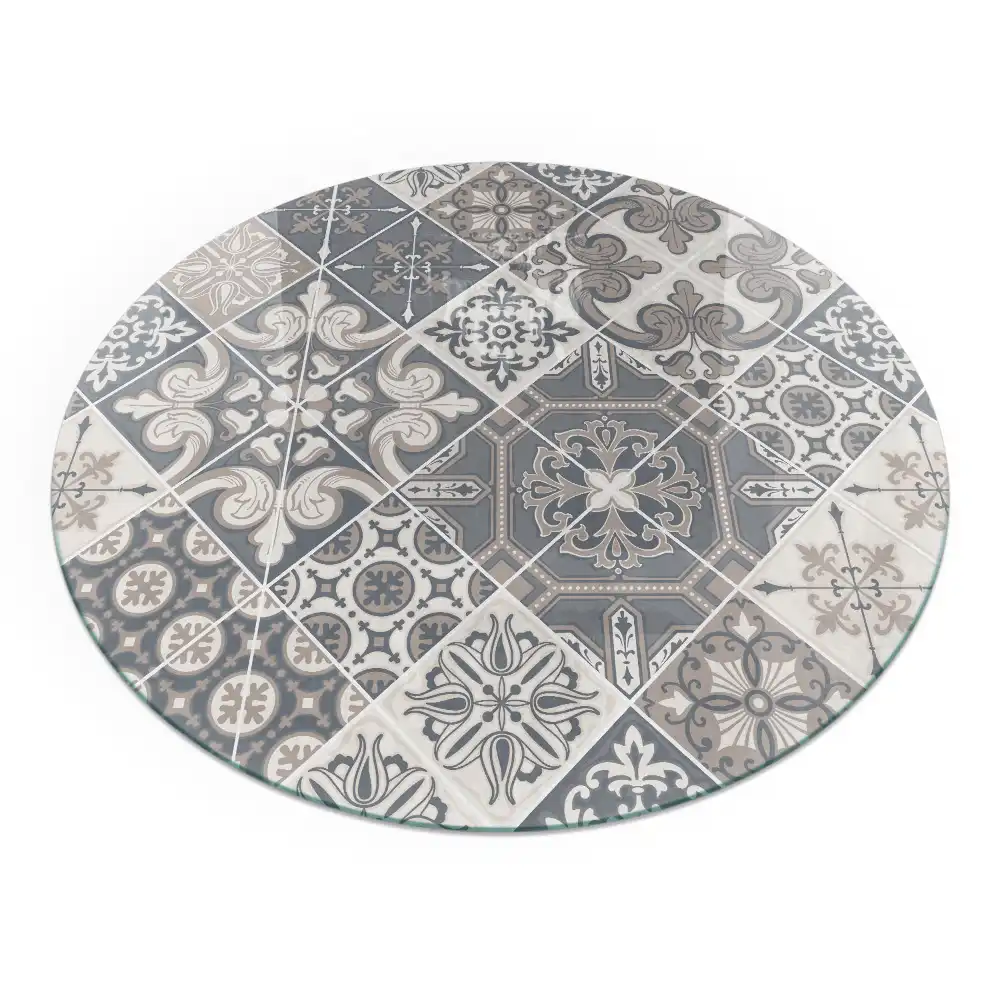 Placă de protecție rotundă pentru șemineu cu model decorativ de mozaic