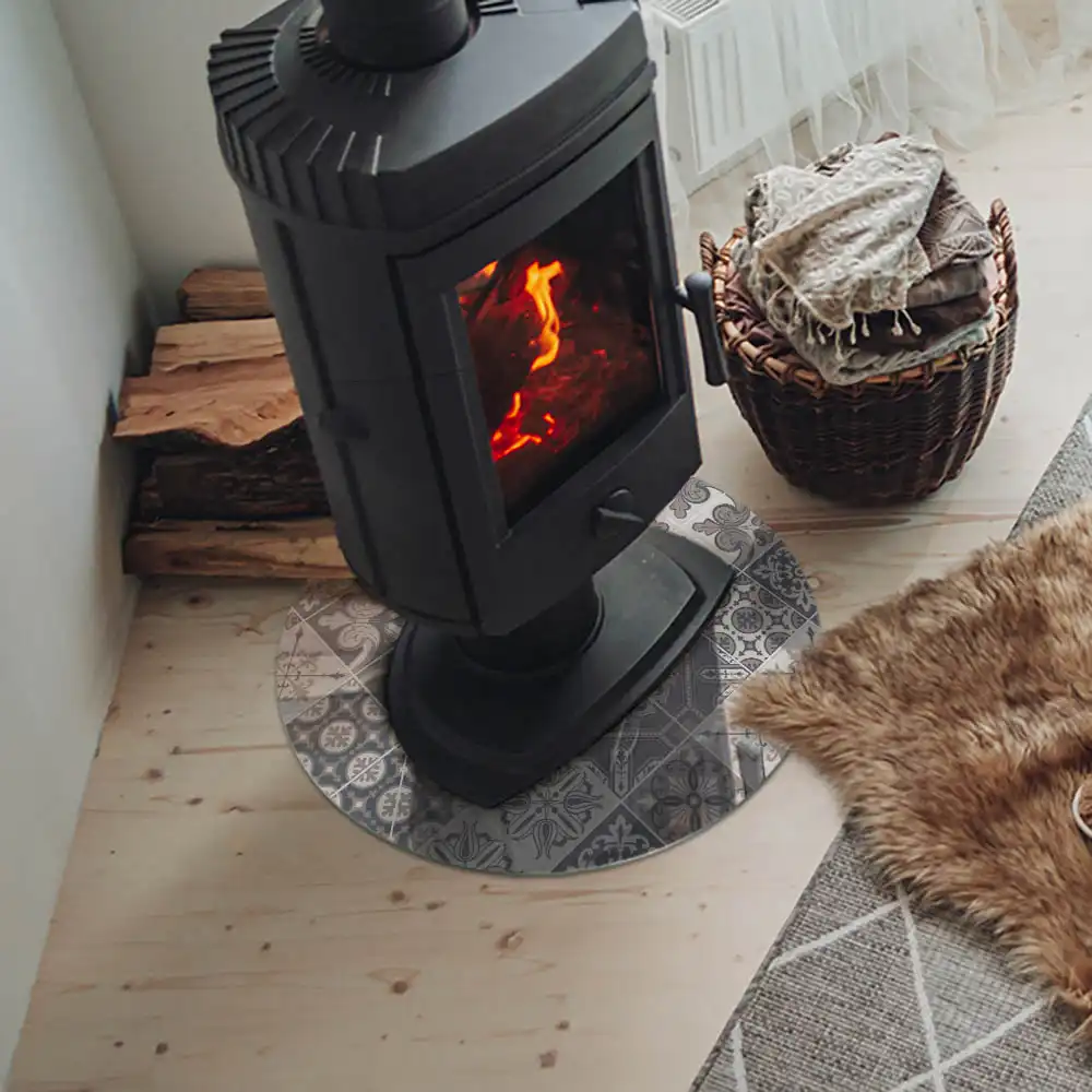 Placă de protecție rotundă pentru șemineu cu model decorativ de mozaic
