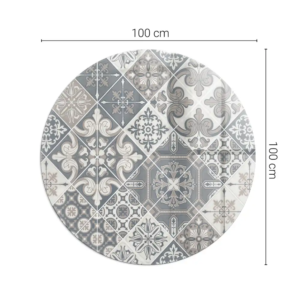 Placă de protecție rotundă pentru șemineu cu model decorativ de mozaic