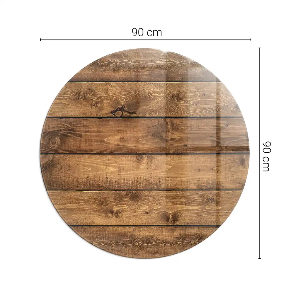 Placă rotundă din sticlă securizată pentru protecție sub sobă cu design de scândură de lemn cu inele