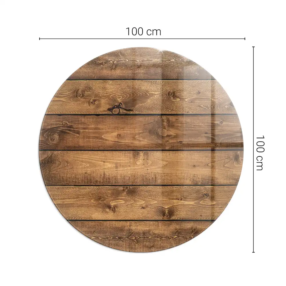 Placă rotundă din sticlă securizată pentru protecție sub sobă cu design de scândură de lemn cu inele