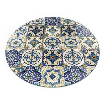 Placă de protecție din sticlă securizată sub sobă cu model mozaic floral rotund