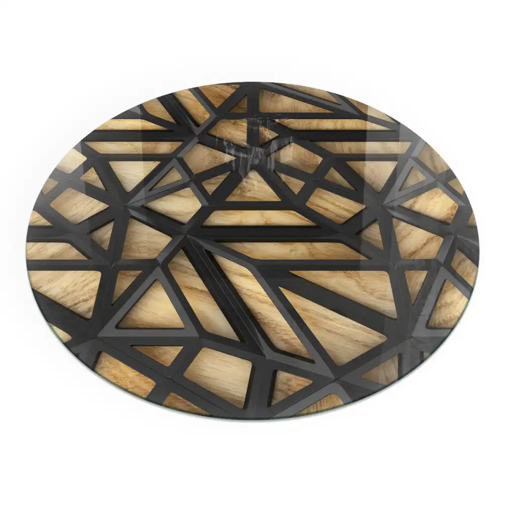 Placă de protecție rotundă pentru șemineu cu model geometric și imitație de lemn