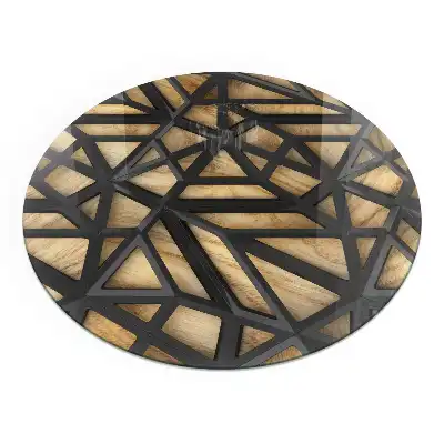 Placă de protecție rotundă pentru șemineu cu model geometric și imitație de lemn