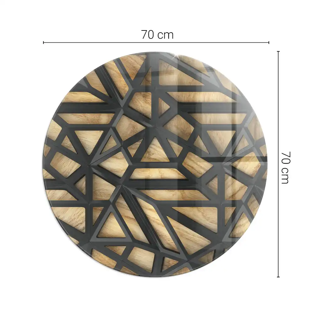 Placă de protecție rotundă pentru șemineu cu model geometric și imitație de lemn