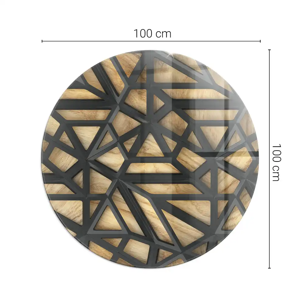 Placă de protecție rotundă pentru șemineu cu model geometric și imitație de lemn