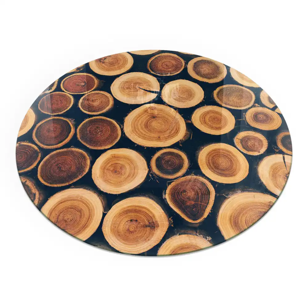 Placă rotundă de protecție pentru șemineu cu design decorativ din lemn tăiat
