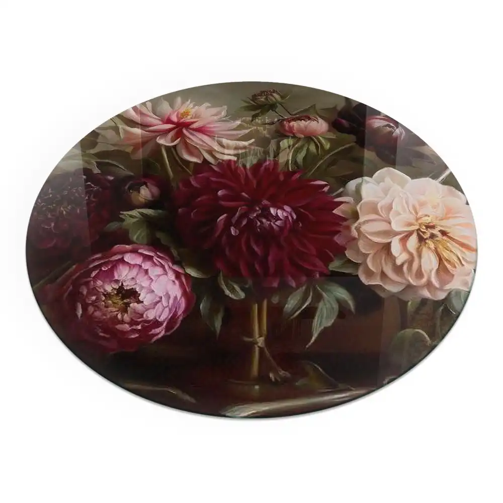 Placă de protecție din sticlă securizată pentru sobă, model rotund cu buchet de flori