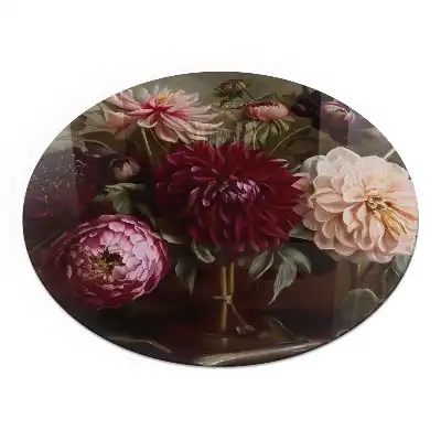 Placă de protecție din sticlă securizată pentru sobă, model rotund cu buchet de flori