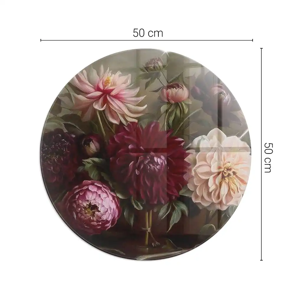 Placă de protecție din sticlă securizată pentru sobă, model rotund cu buchet de flori