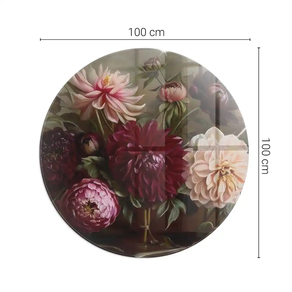 Placă de protecție din sticlă securizată pentru sobă, model rotund cu buchet de flori