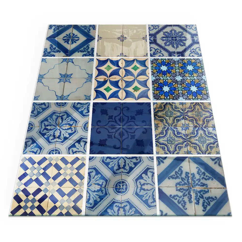 Placă de protecție dreptunghiulară din sticlă securizată pentru sobă cu model ceramic