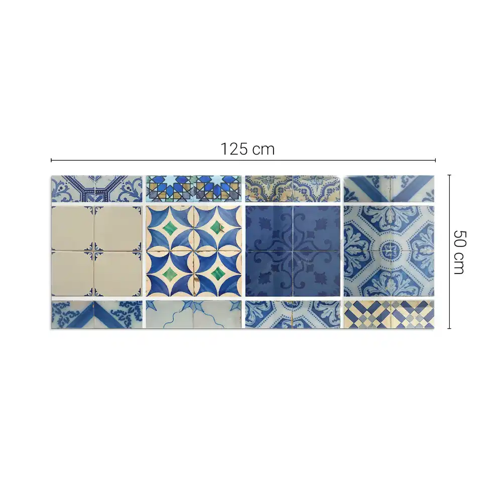 Placă de protecție dreptunghiulară din sticlă securizată pentru sobă cu model ceramic