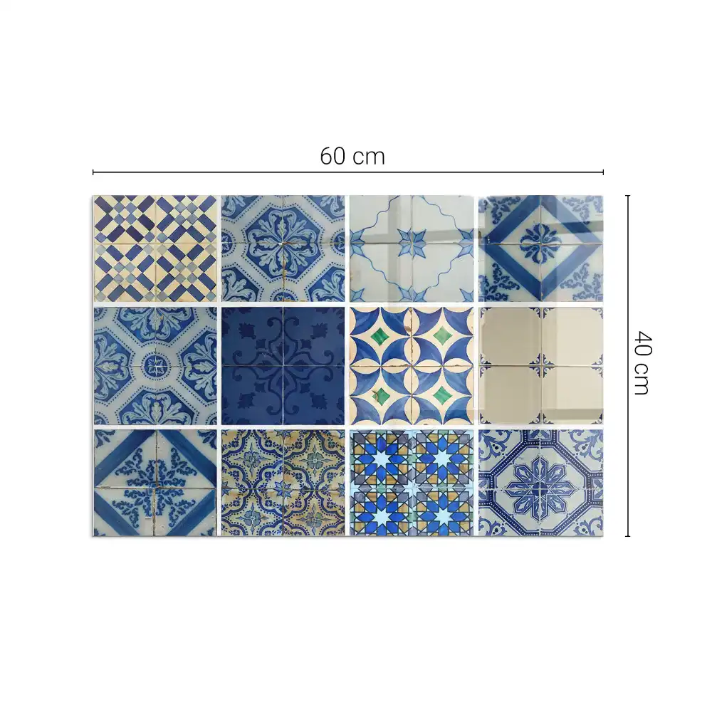 Placă de protecție dreptunghiulară din sticlă securizată pentru sobă cu model ceramic