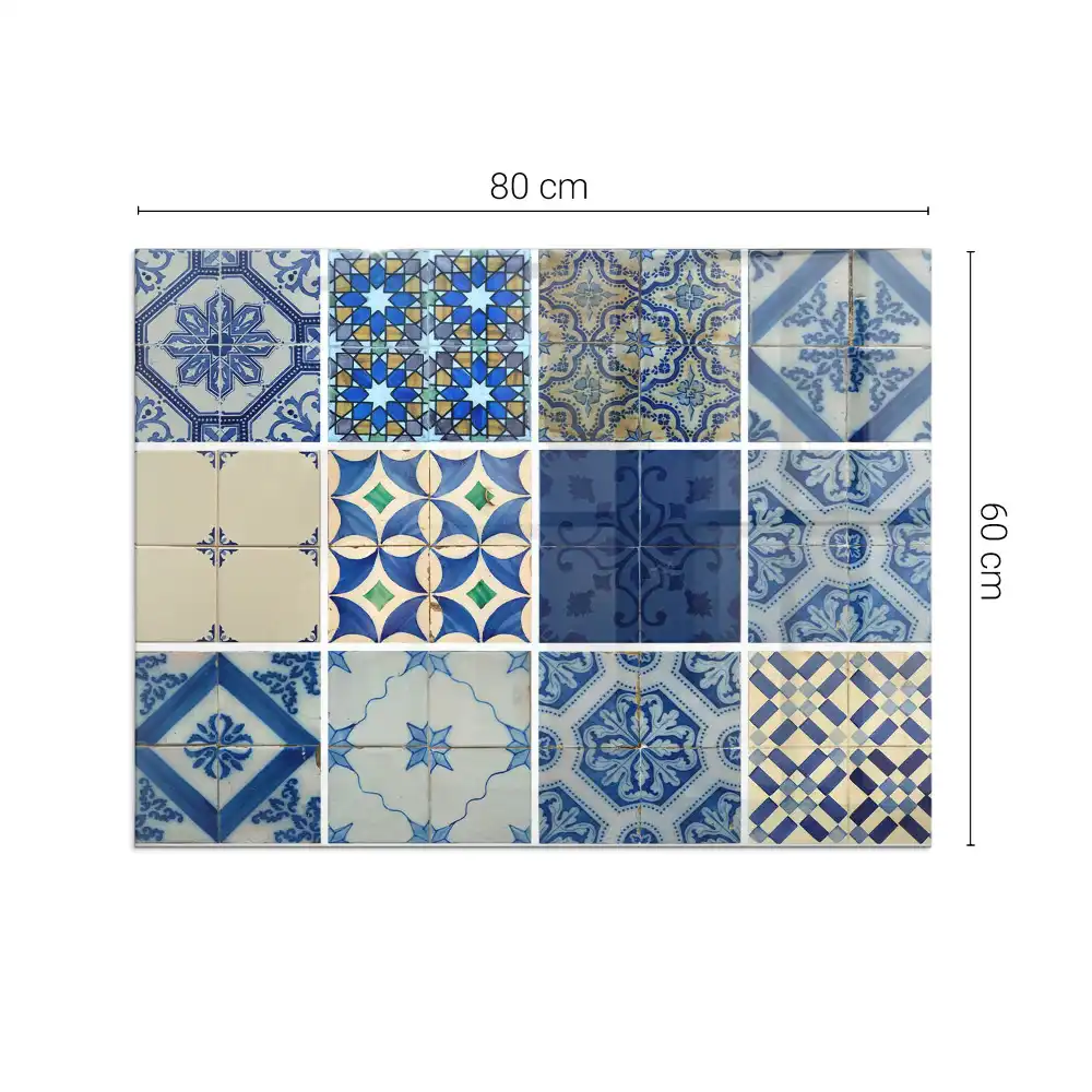 Placă de protecție dreptunghiulară din sticlă securizată pentru sobă cu model ceramic