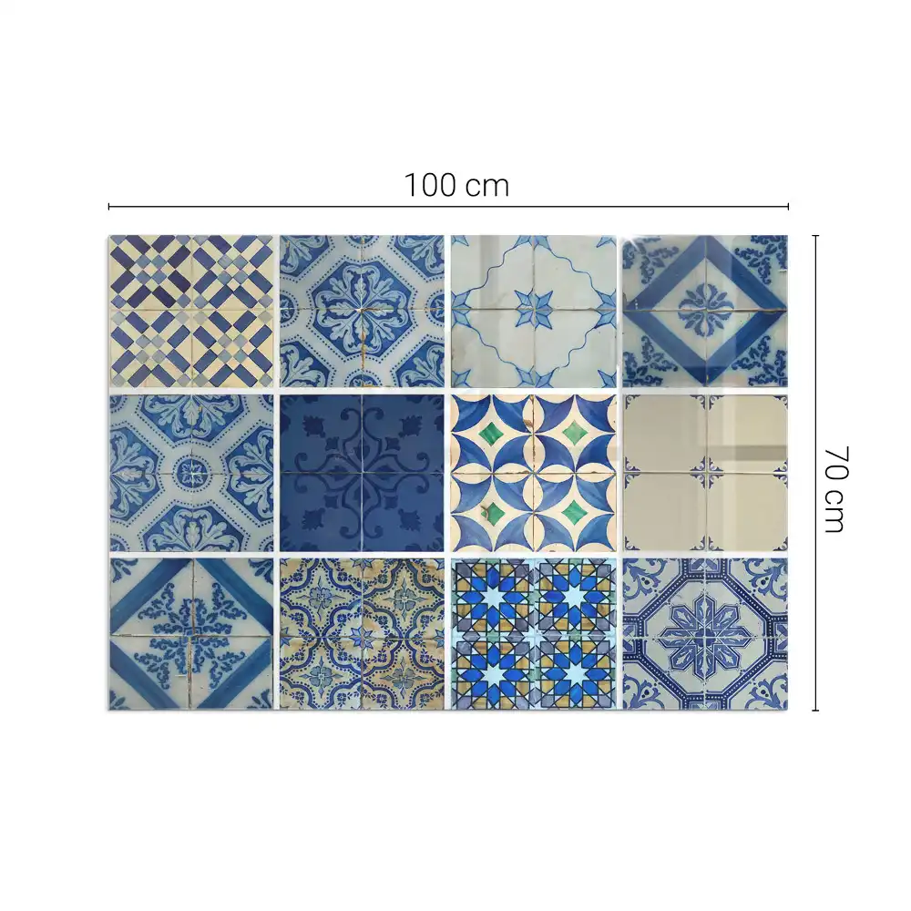 Placă de protecție dreptunghiulară din sticlă securizată pentru sobă cu model ceramic