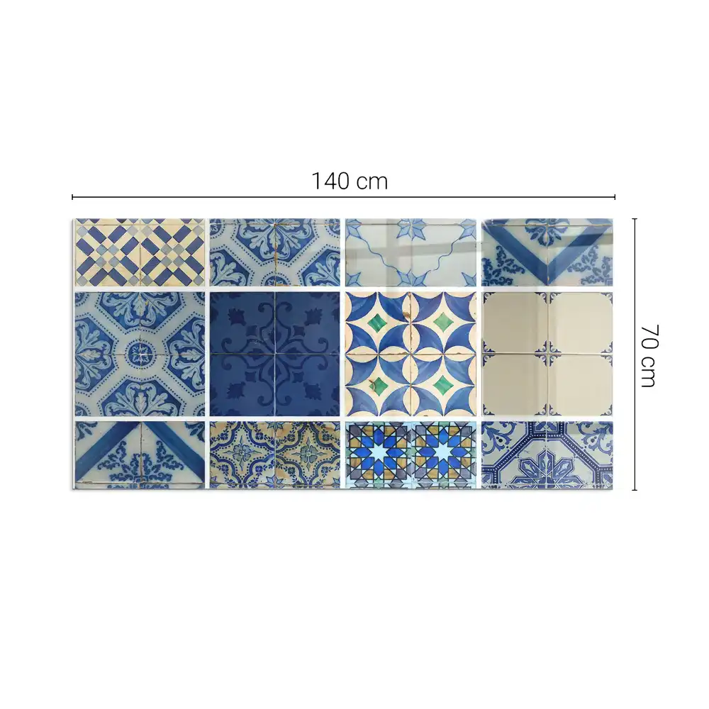 Placă de protecție dreptunghiulară din sticlă securizată pentru sobă cu model ceramic
