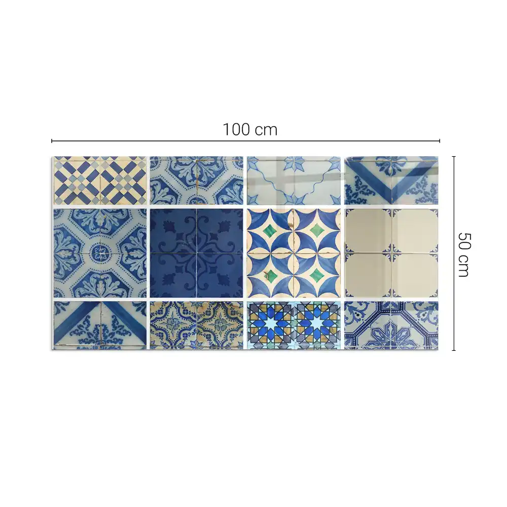 Placă de protecție dreptunghiulară din sticlă securizată pentru sobă cu model ceramic