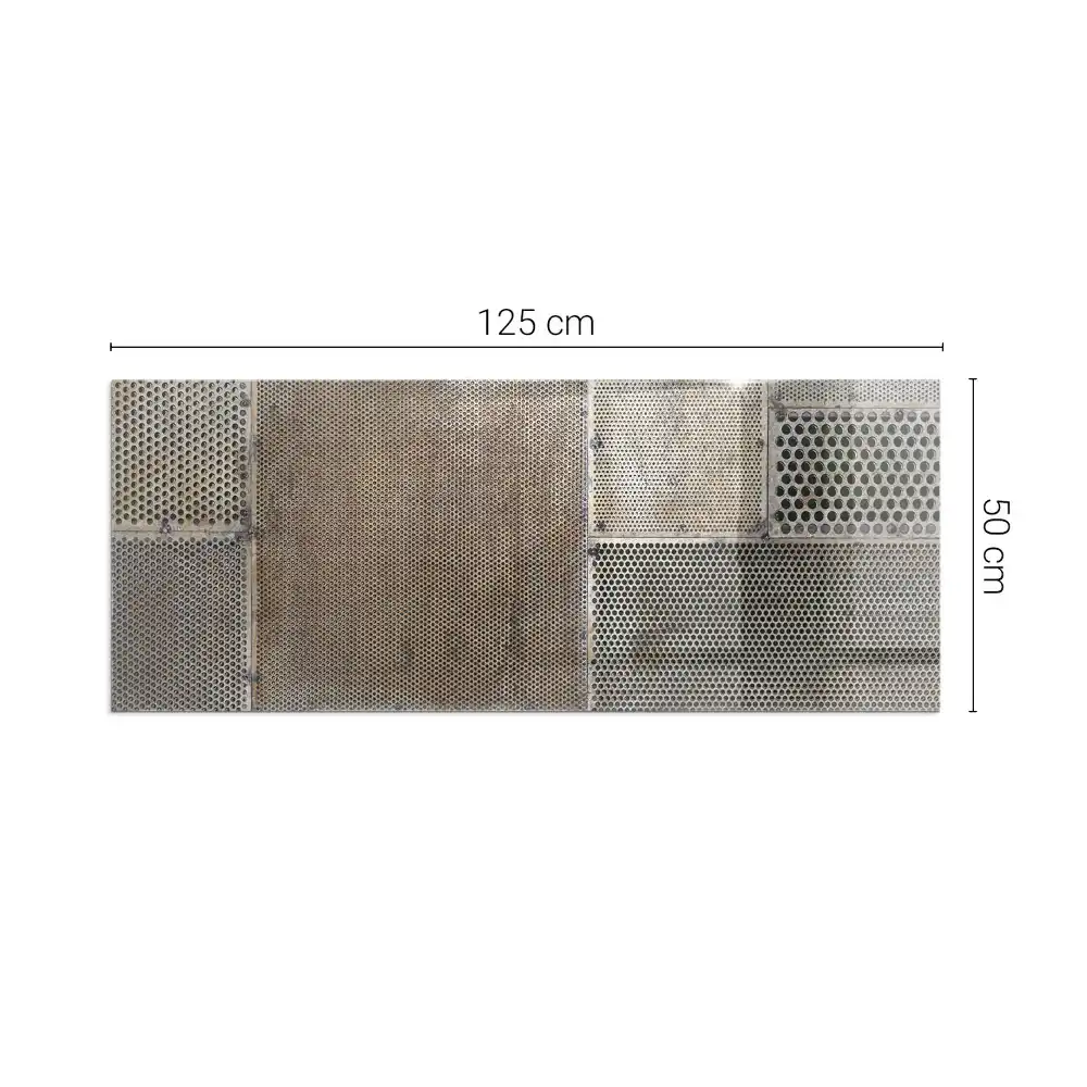 Placă dreptunghiulară din sticlă securizată pentru protecție sub sobă cu model de tablă perforată