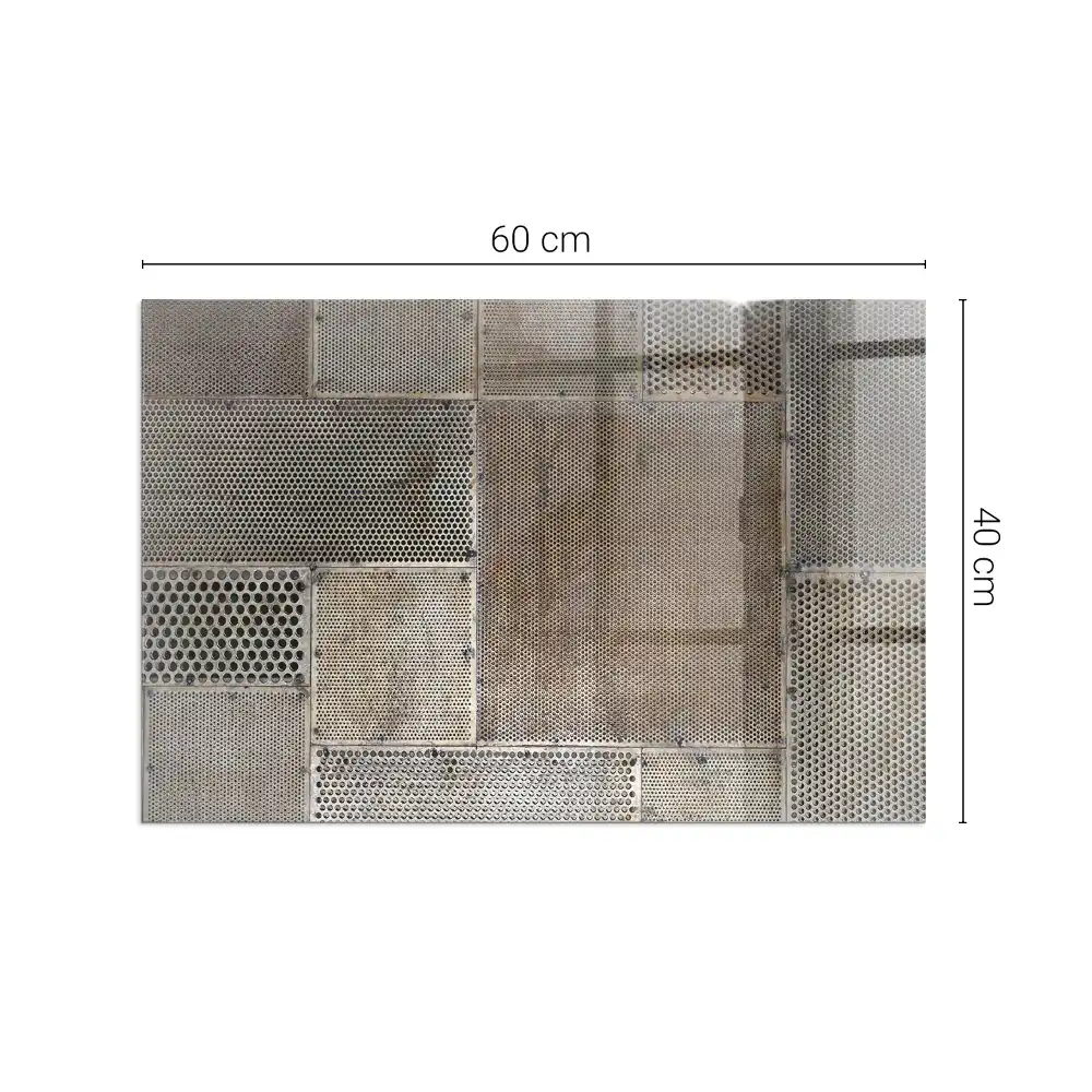 Placă dreptunghiulară din sticlă securizată pentru protecție sub sobă cu model de tablă perforată