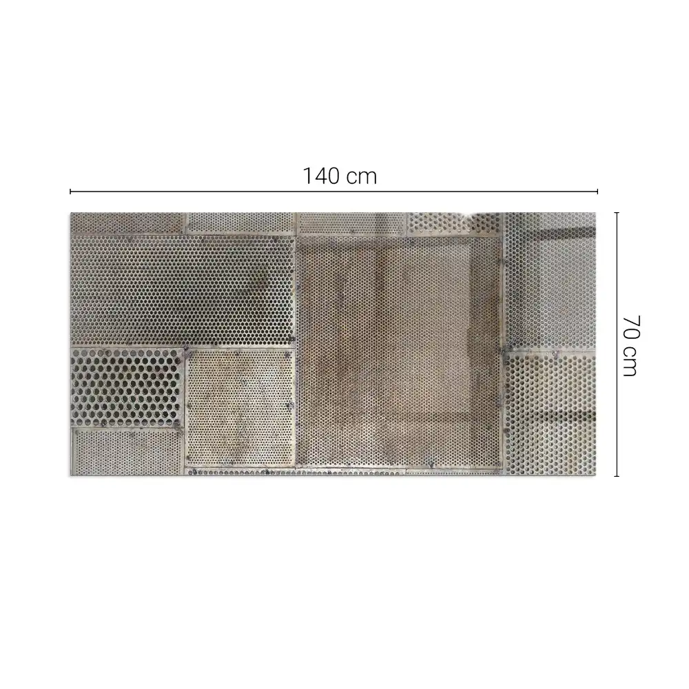 Placă dreptunghiulară din sticlă securizată pentru protecție sub sobă cu model de tablă perforată