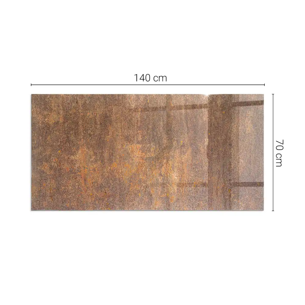 Placă de sticlă pentru șemineu dreptunghiulară cu textură de rugină pe metal