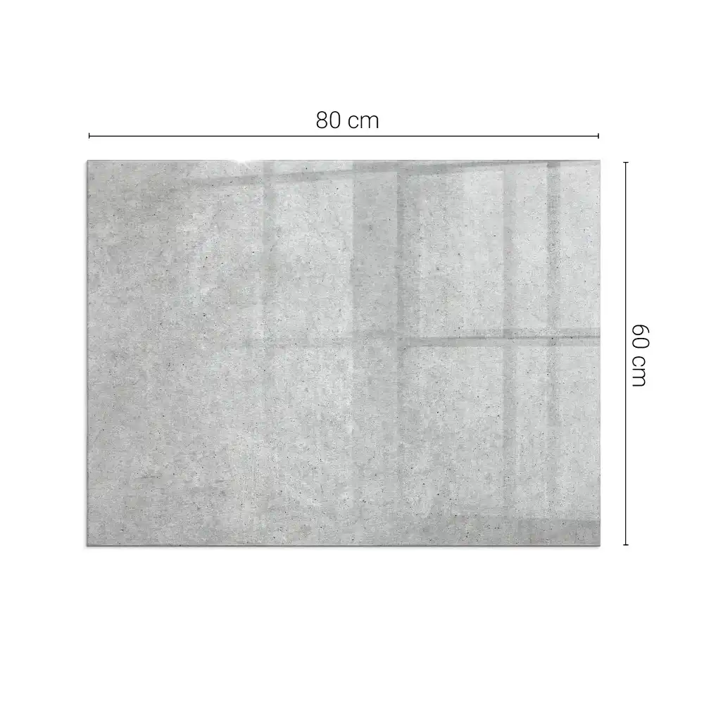 Placă dreptunghiulară din sticlă securizată pentru protecție sub sobă, cu textură de beton brut