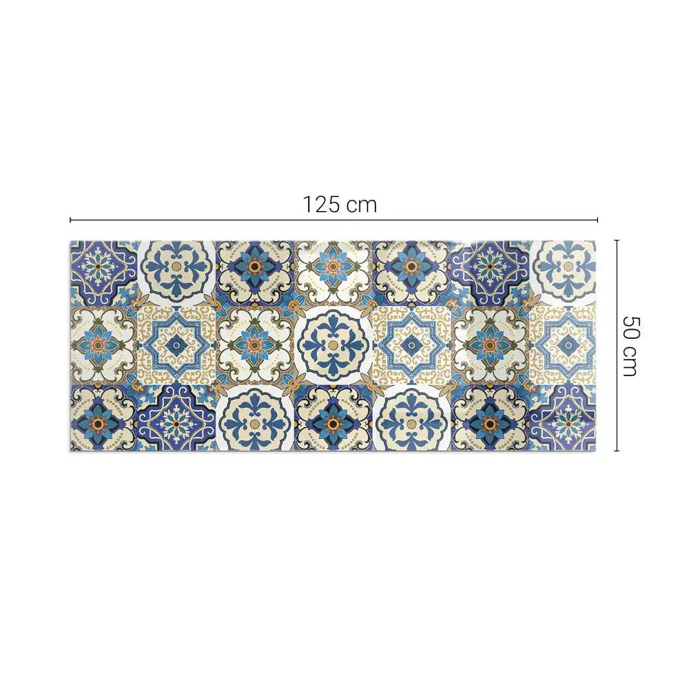 Placă dreptunghiulară din sticlă securizată pentru protecția sub sobă cu model floral tip mozaic