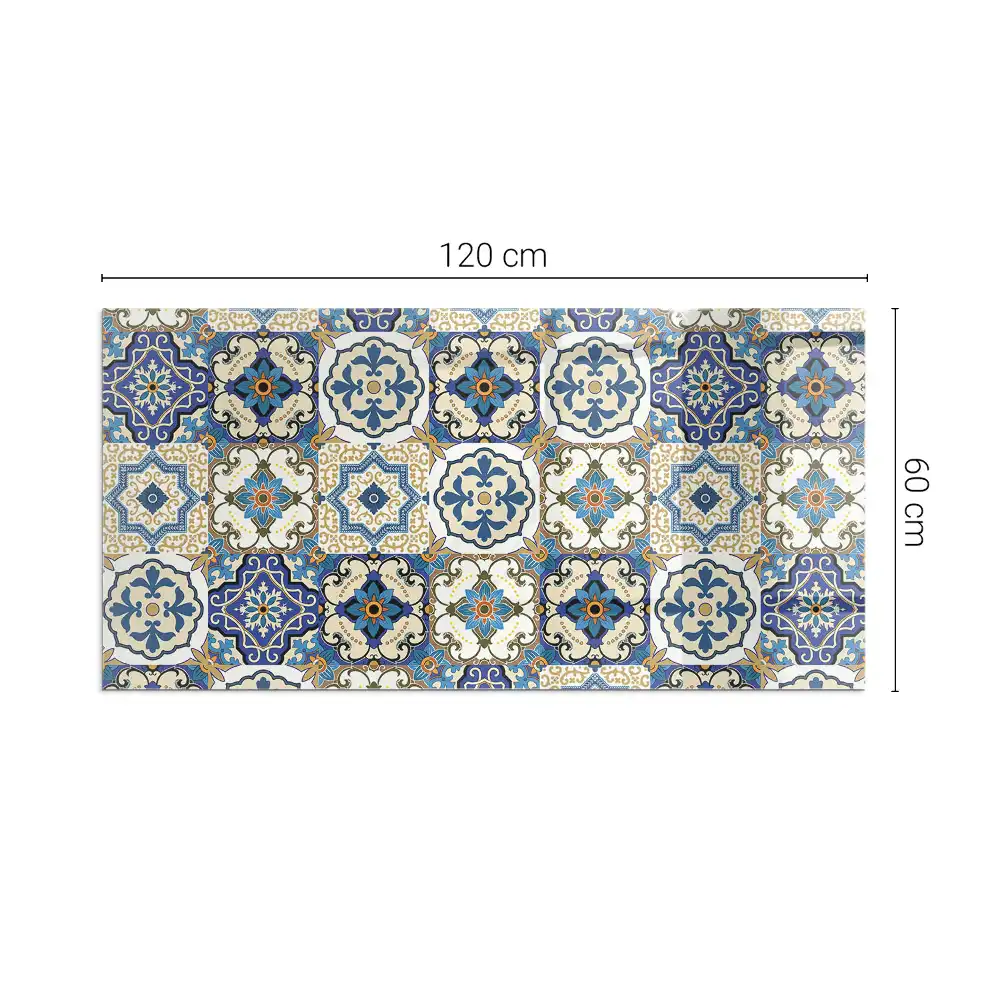 Placă dreptunghiulară din sticlă securizată pentru protecția sub sobă cu model floral tip mozaic