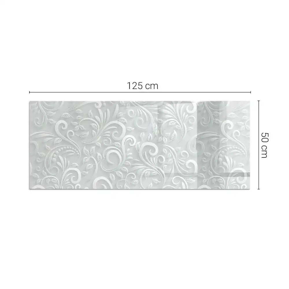 Placă dreptunghiulară din sticlă securizată tip protecție sub sobă cu model elegant de plante
