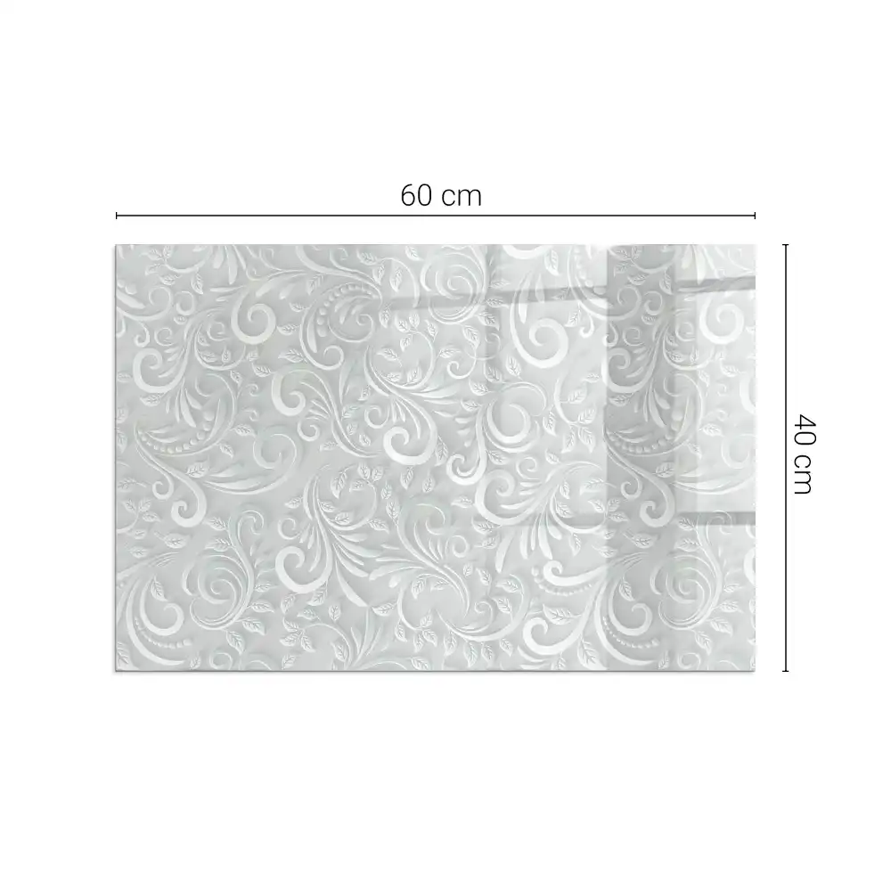 Placă dreptunghiulară din sticlă securizată tip protecție sub sobă cu model elegant de plante