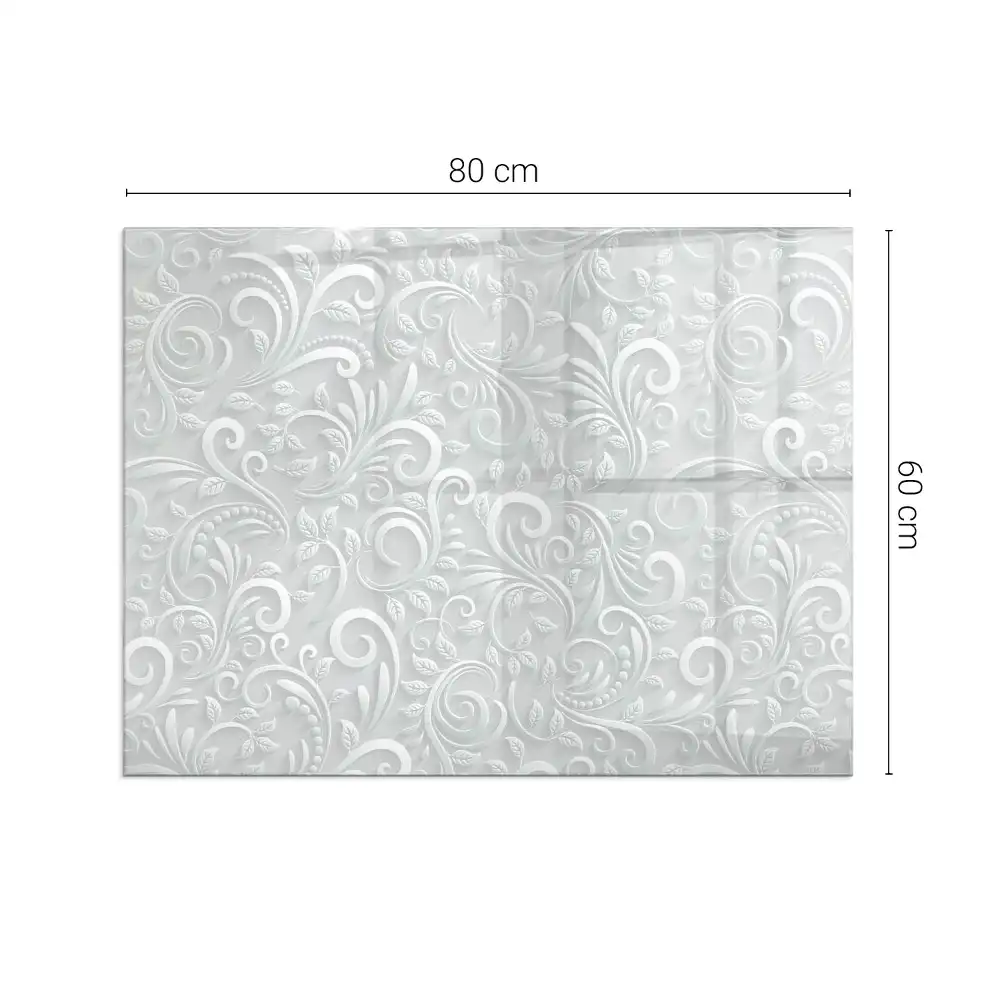 Placă dreptunghiulară din sticlă securizată tip protecție sub sobă cu model elegant de plante