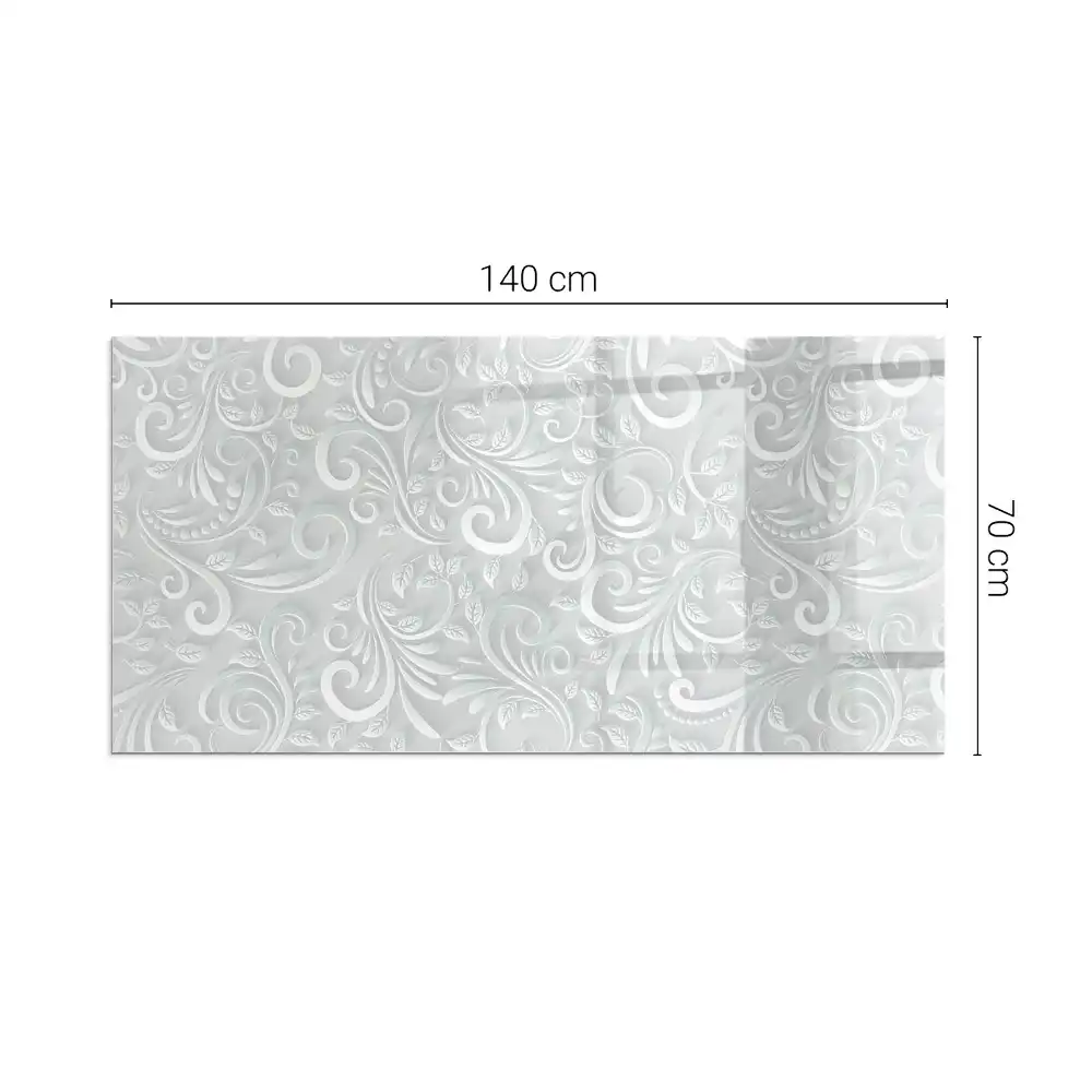Placă dreptunghiulară din sticlă securizată tip protecție sub sobă cu model elegant de plante