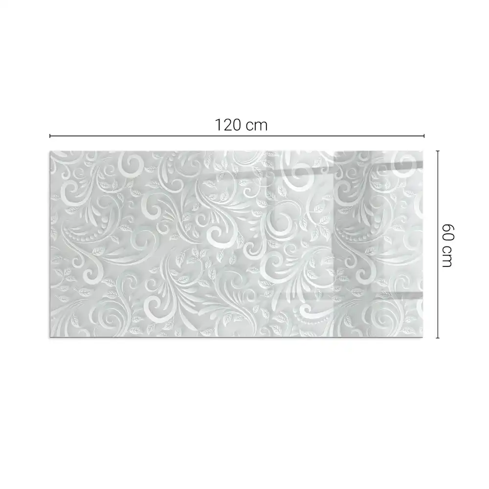 Placă dreptunghiulară din sticlă securizată tip protecție sub sobă cu model elegant de plante