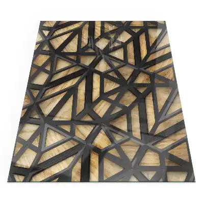 Protecție dreptunghiulară sub sobă cu model geometric și imitație de lemn