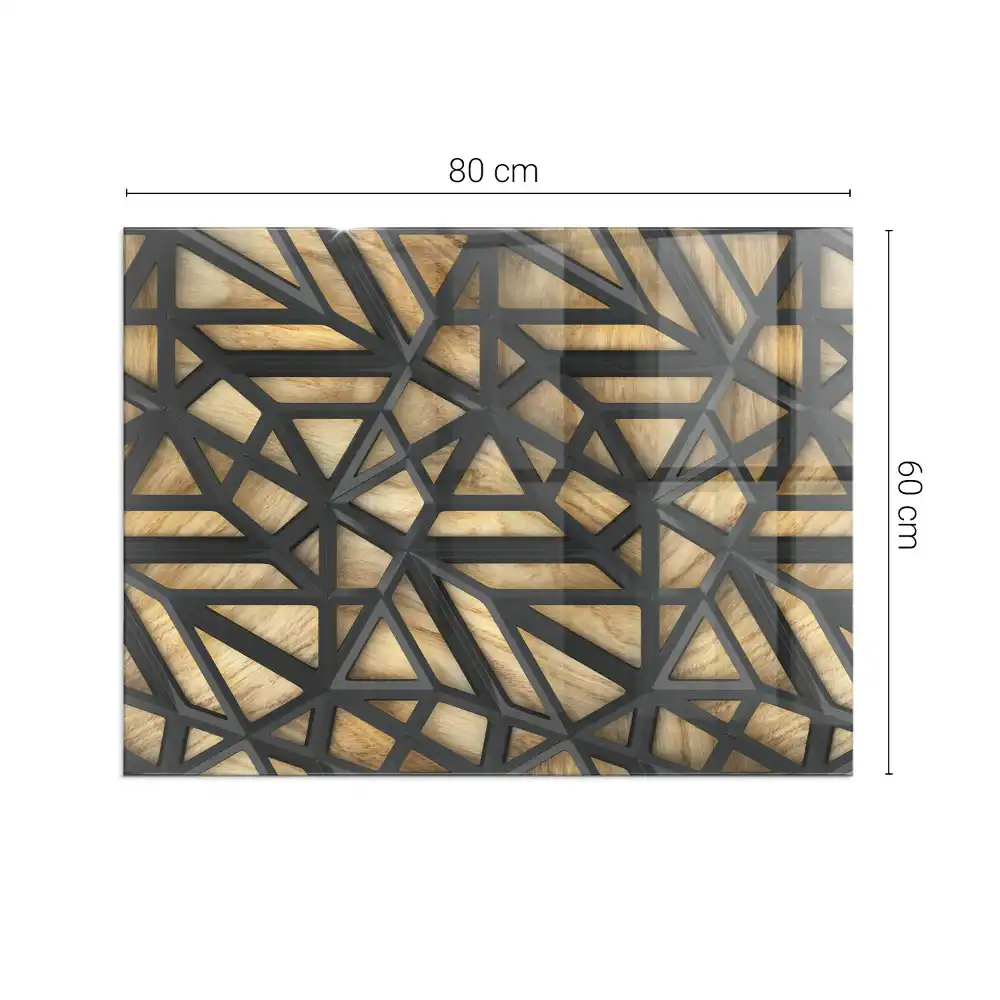 Protecție dreptunghiulară sub sobă cu model geometric și imitație de lemn