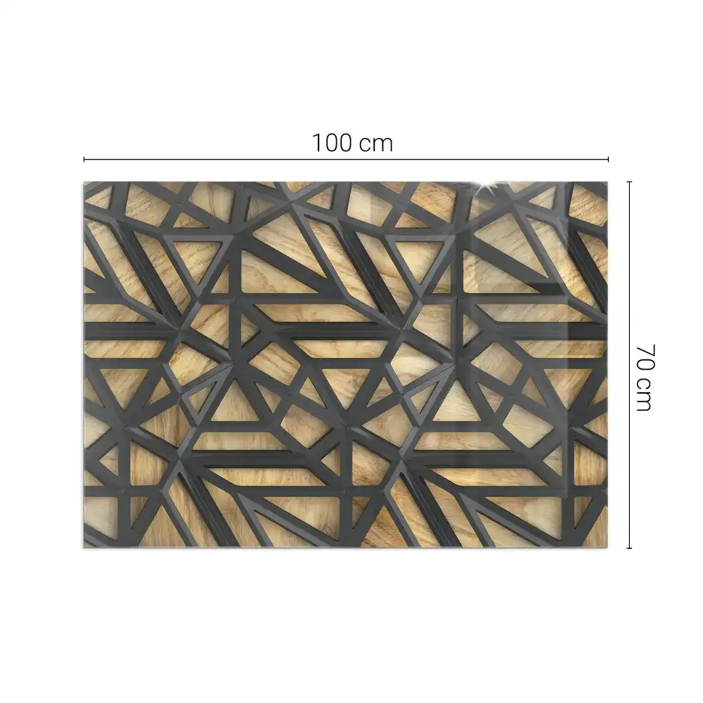 Protecție dreptunghiulară sub sobă cu model geometric și imitație de lemn