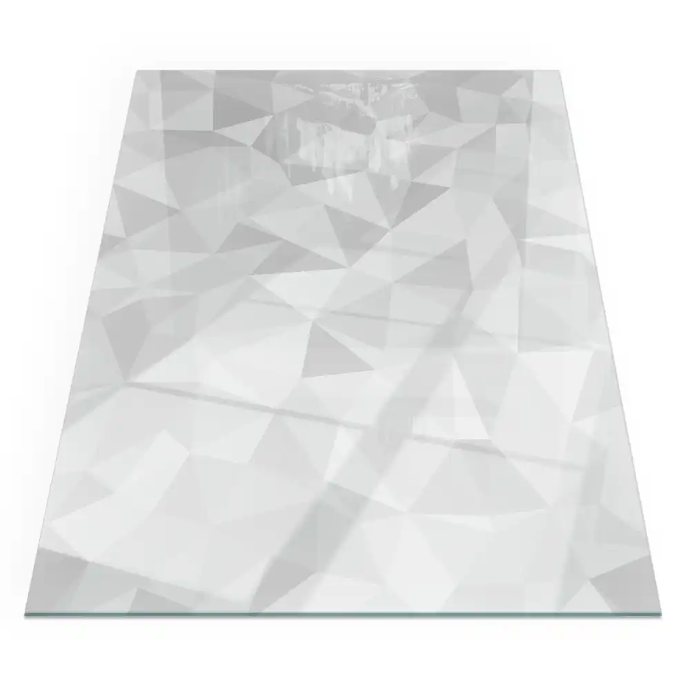 Placă dreptunghiulară din sticlă securizată pentru protecția podelei sub sobă cu model geometric abstract