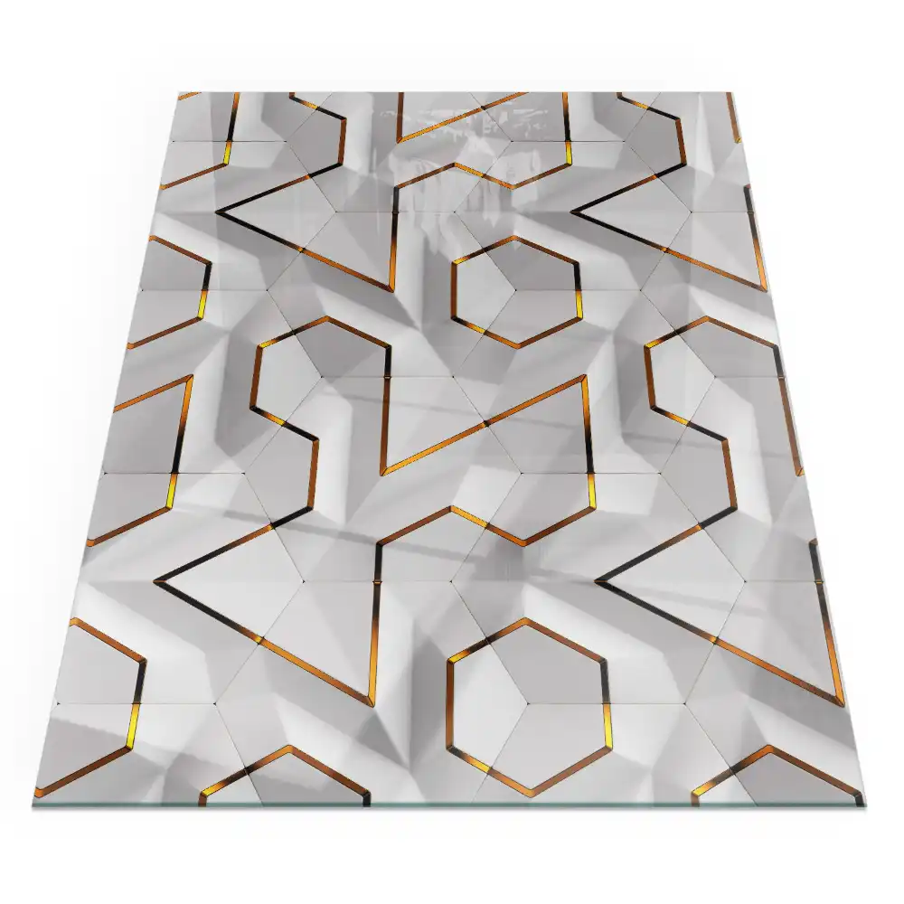 Placă dreptunghiulară din sticlă securizată pentru protecție sub sobă cu model geometric 3d