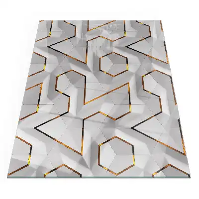 Placă dreptunghiulară din sticlă securizată pentru protecție sub sobă cu model geometric 3d