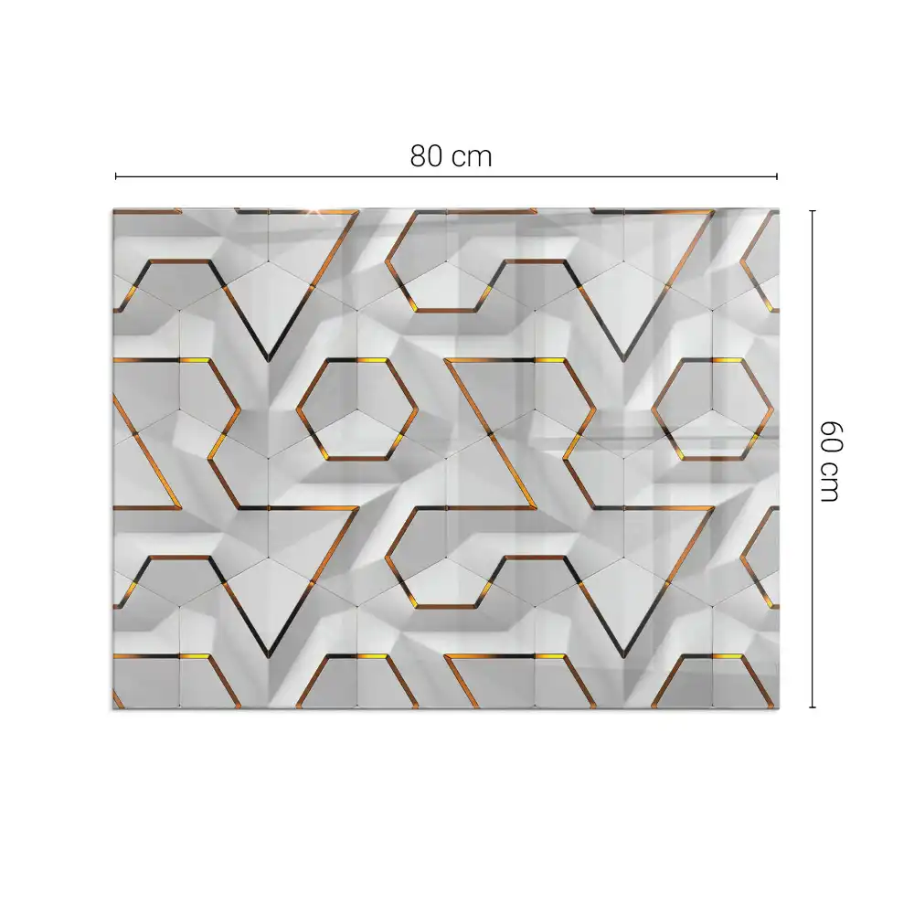 Placă dreptunghiulară din sticlă securizată pentru protecție sub sobă cu model geometric 3d