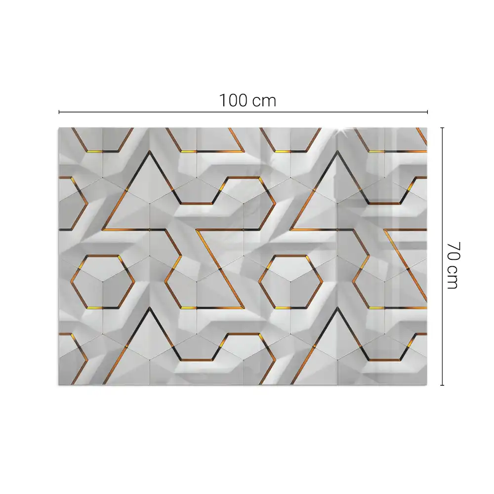 Placă dreptunghiulară din sticlă securizată pentru protecție sub sobă cu model geometric 3d